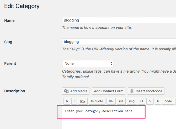 Adding a Category description in WordPress