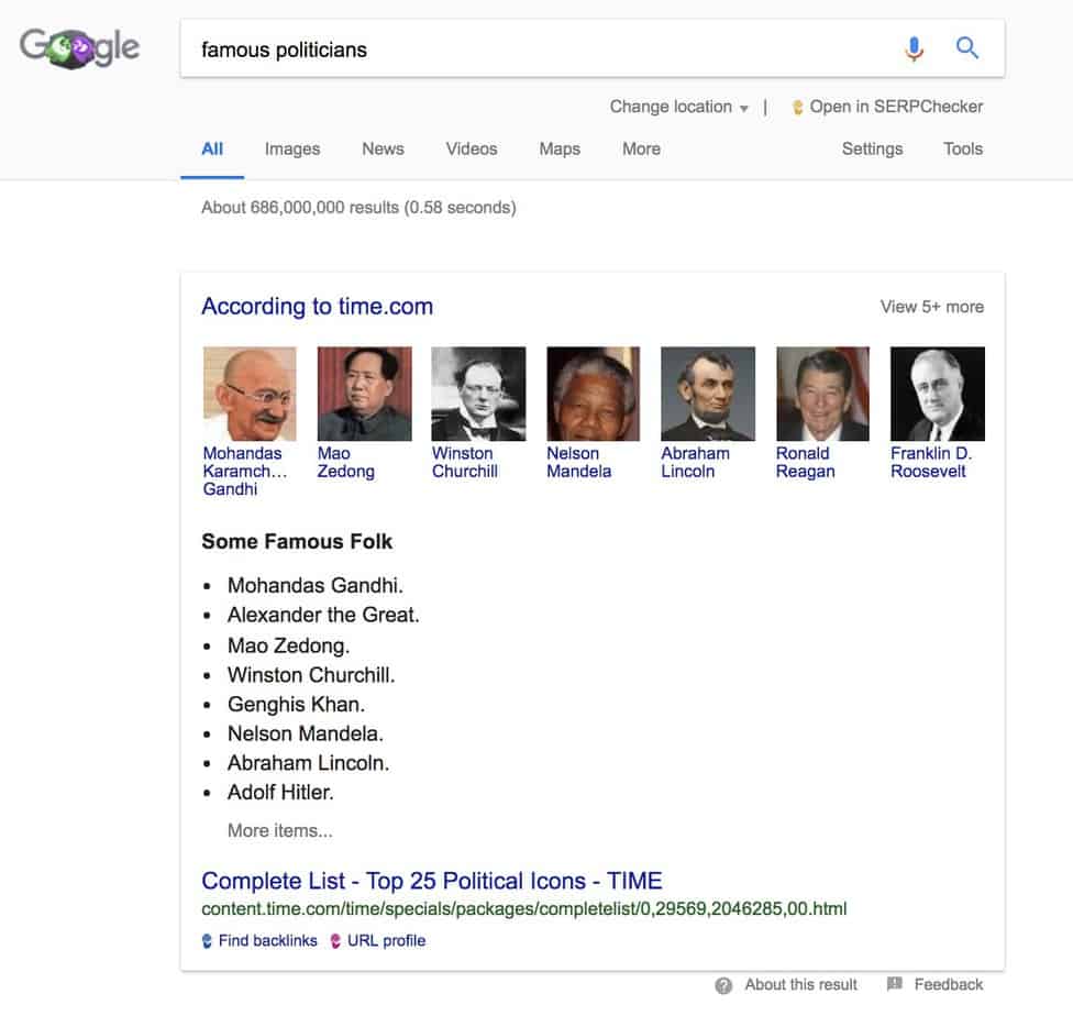 google knowledge box what does serp mean