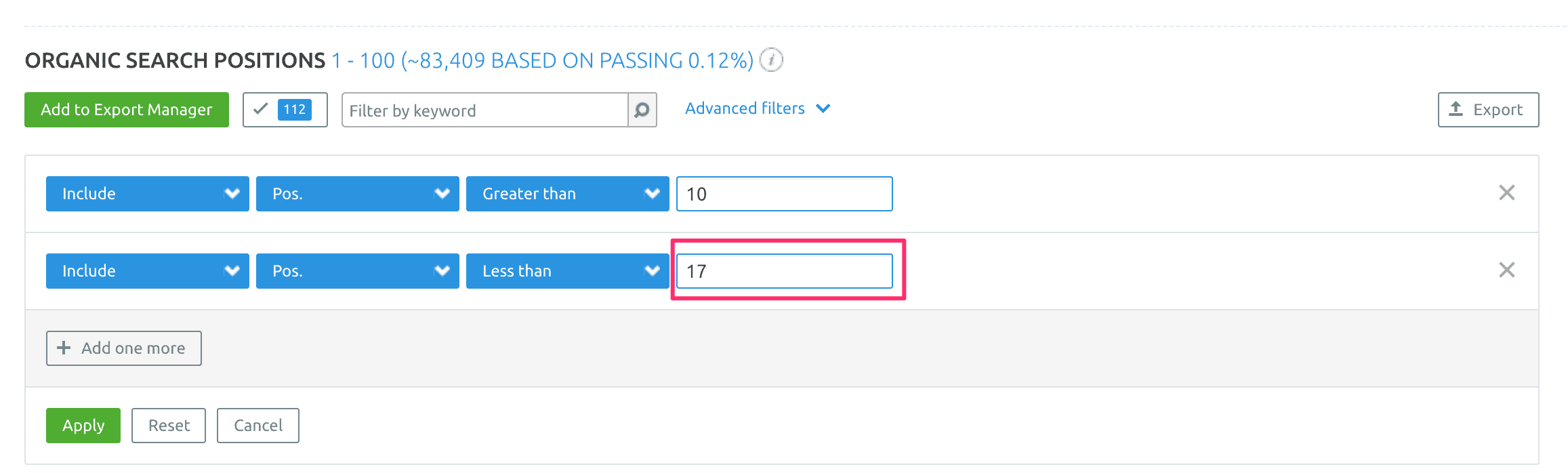 18 - keywords in positions 10 through 17 in semrush how to do keyword research in semrush