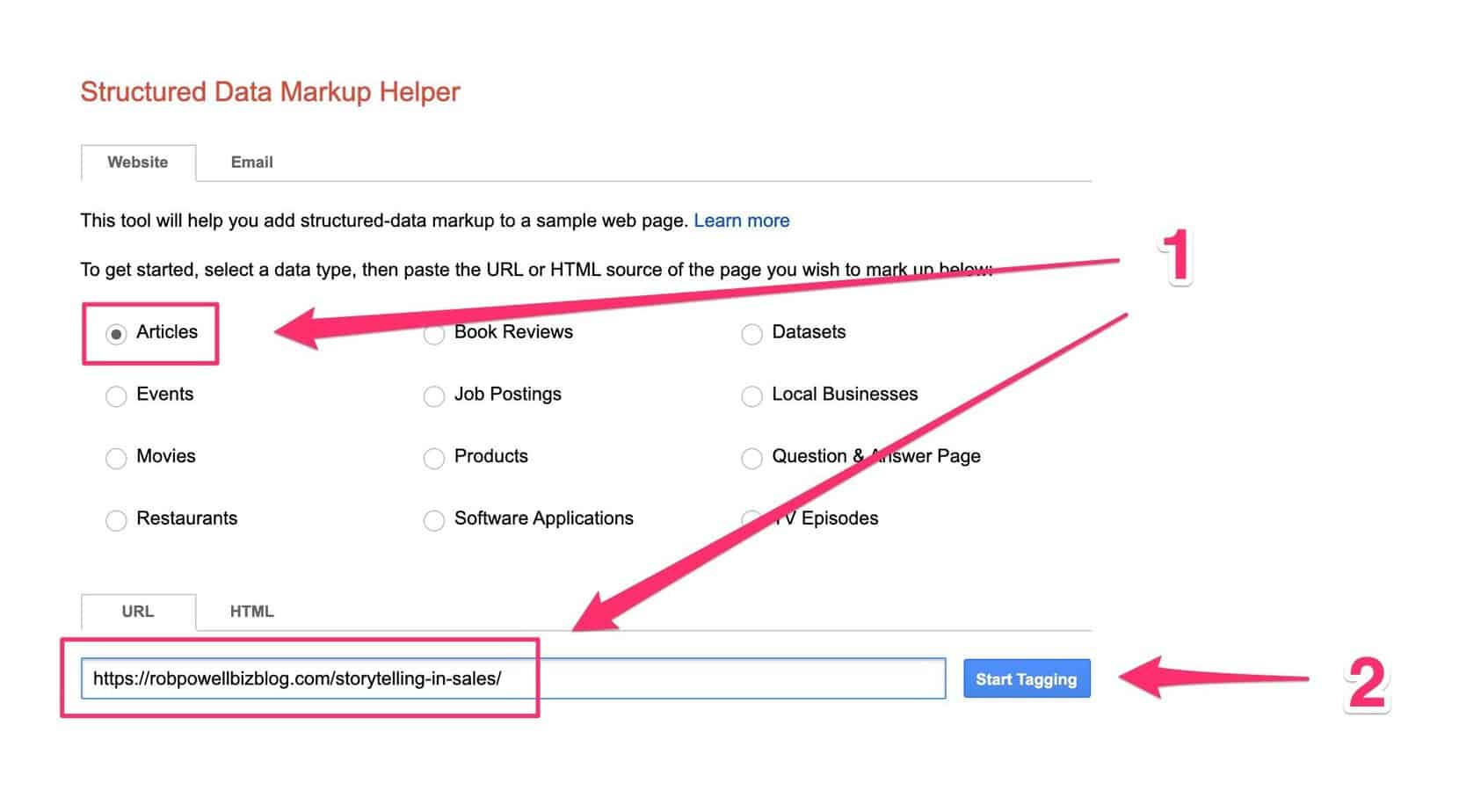 using Google's Structured Data Markup Tool