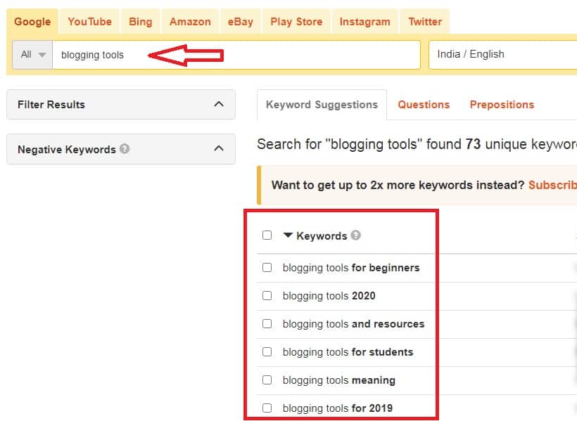 Keywordtool 1 keyword tool io