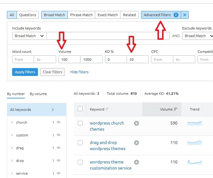 semrush 3 semrush advanced keyword filters
