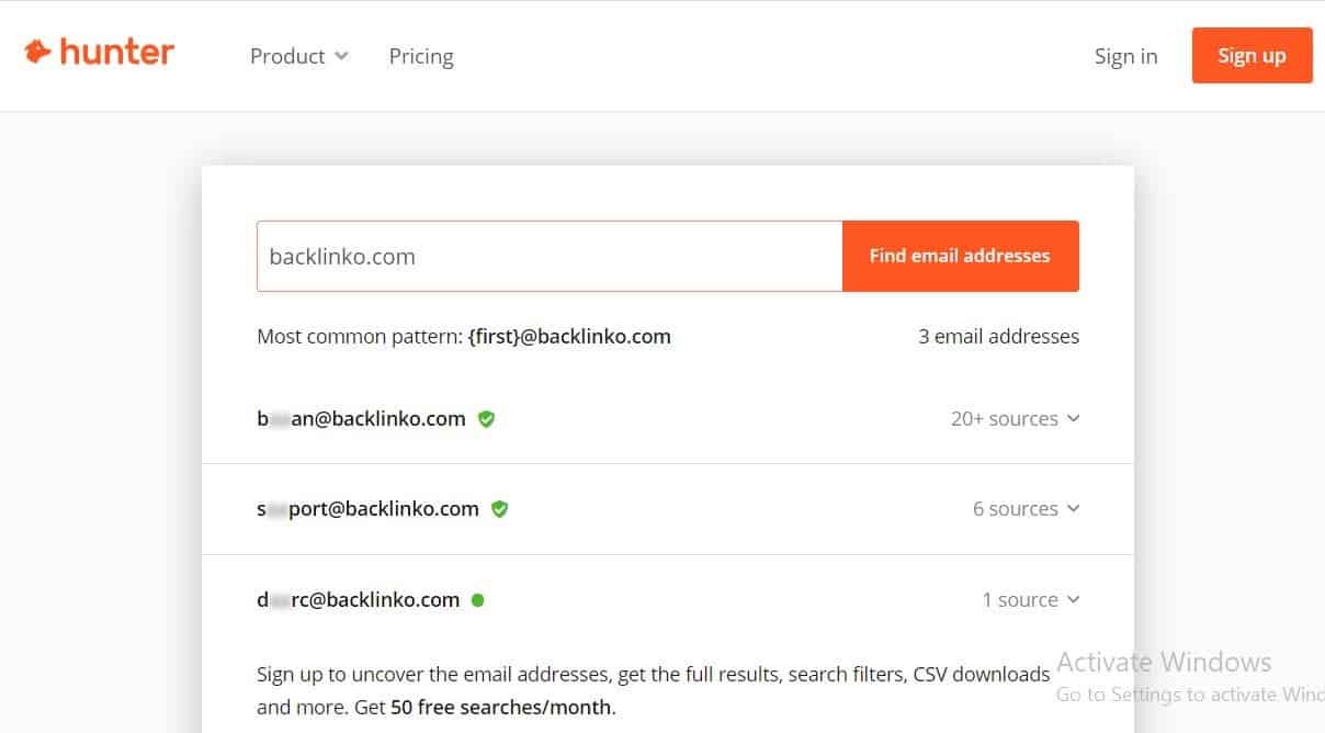 organic link building - 09 uisng Hunter to find email addresses