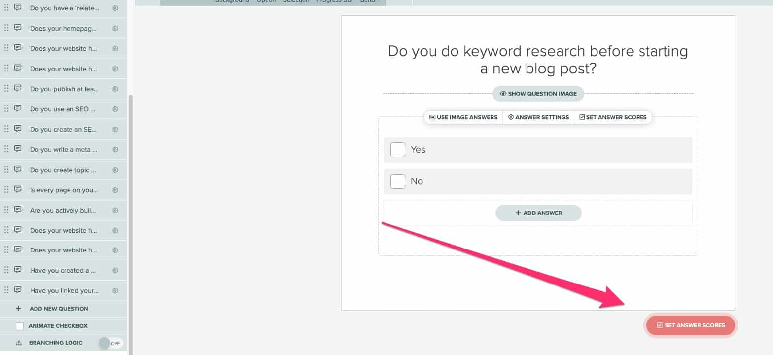 quizzes for lead generation - 10 set the scores for your questions