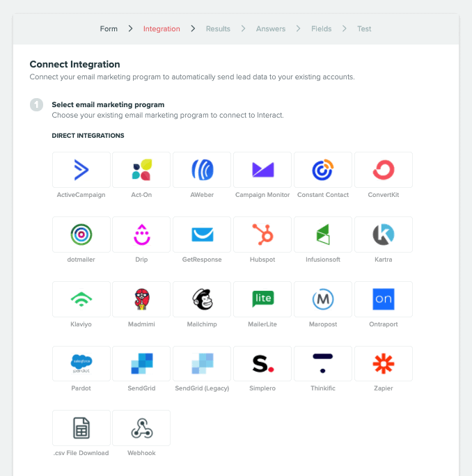 quizzes for lead generation - 23 Interact Quiz Maker integrates with most of the major email marketing services