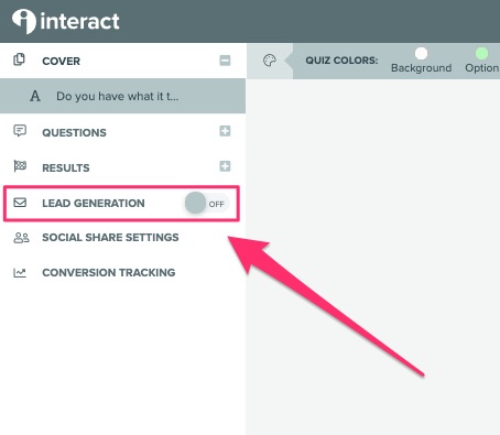 turn on lead generation in Try Interact