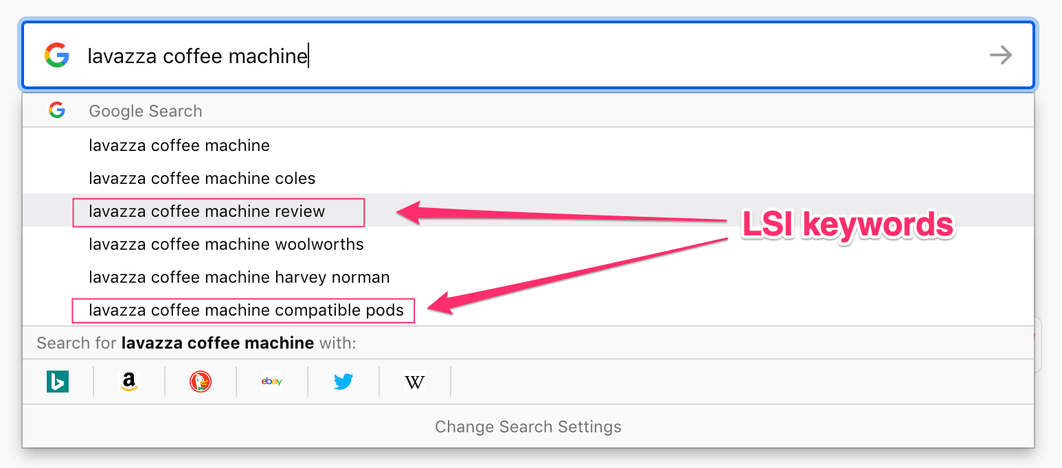 how to find lsi keywords - look at Google Auto Suggest items