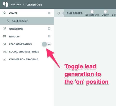 toggle lead generation to 'on'