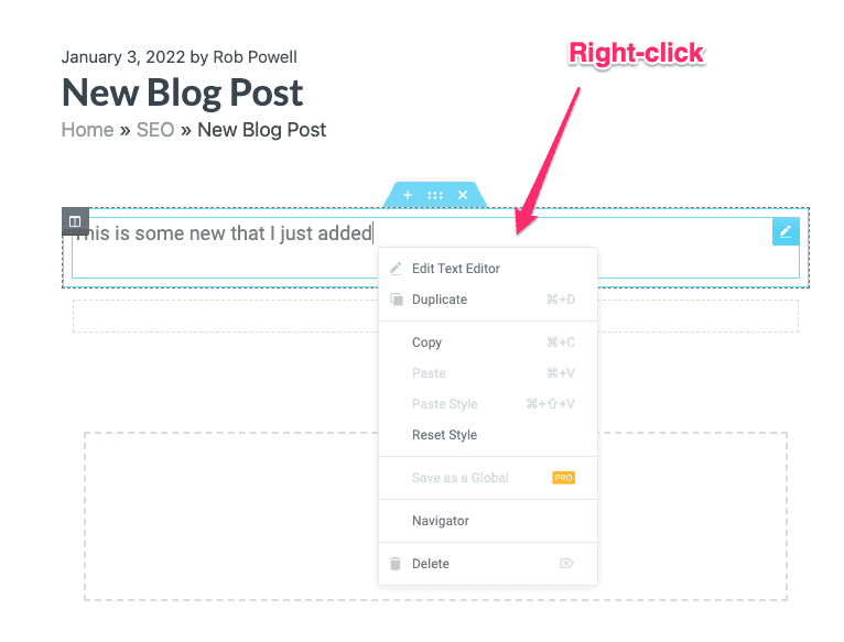elementor supports right-click navigation