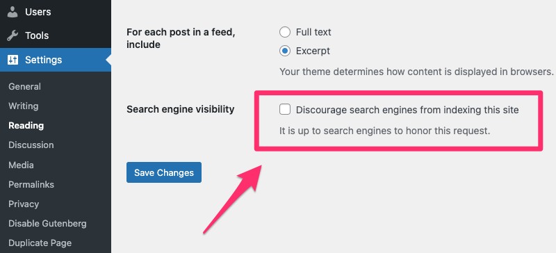 search engine visibility option in wordpress