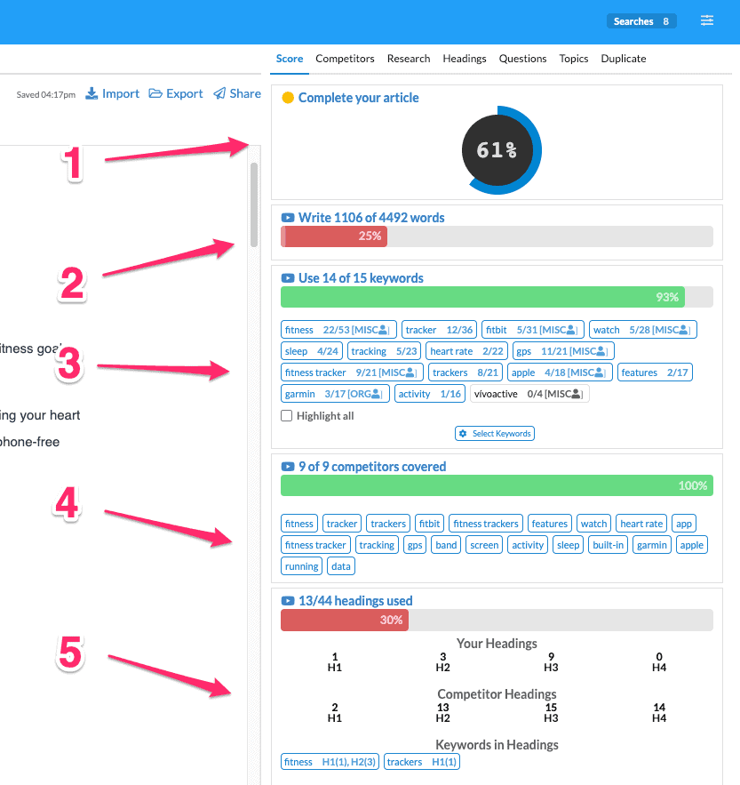 Article Insights Score tab
