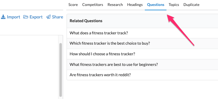 Article Insights questions tab