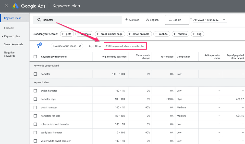 use Google's Keyword Planner for semantic SEO