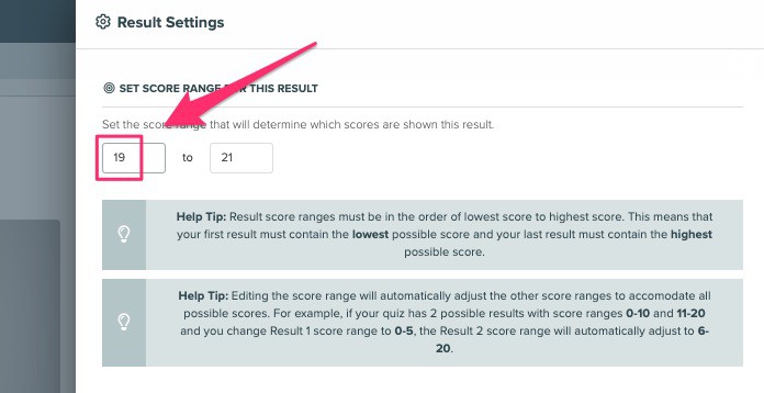 adjusting the score range for your quiz results