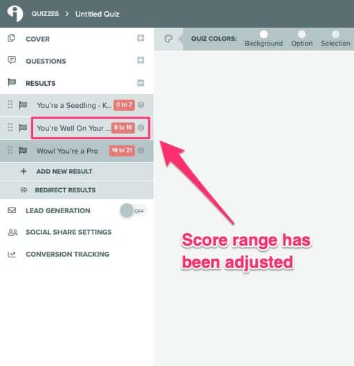 adjusting the score range in Interact quiz maker