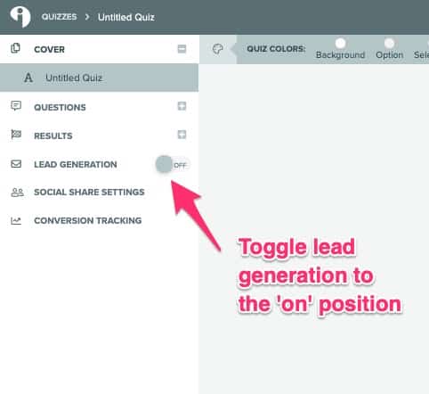 turn on lead generation in Interact quiz maker