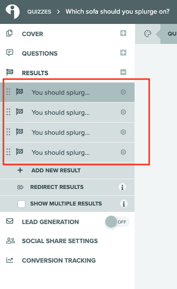 the results field in interact quiz maker