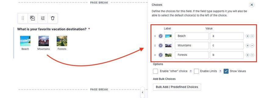 assigning a value to each image answer