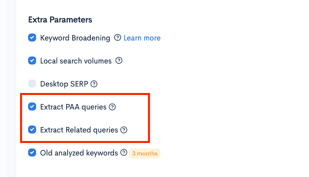 Extract PAA queries and related searches