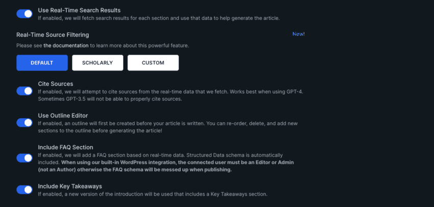 additional settings in Koala Writer