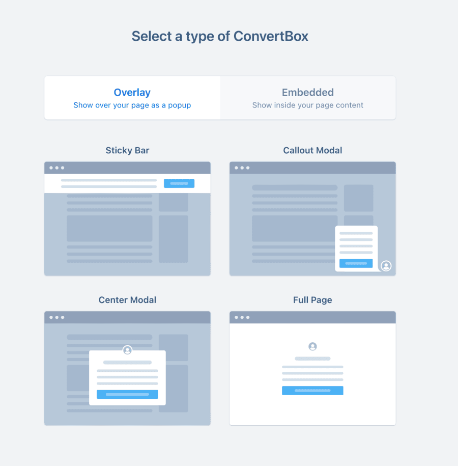 Convertbox review - select an opt-in type
